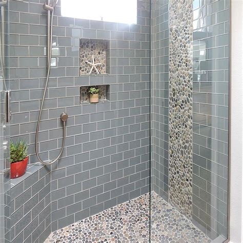 Ocean Glass Subway Tile | Bathroom remodel shower, Shower floor tile, Shower wall options