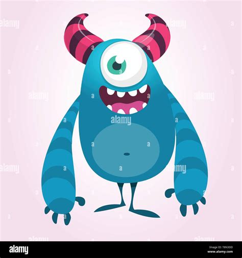 Funny cartoon monster with one eye. Vector blue monster illustration ...