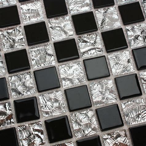 Black glass mosaic floor tile Mirror tile backsplash 4013 mosaic glass kitchen backsplash ...