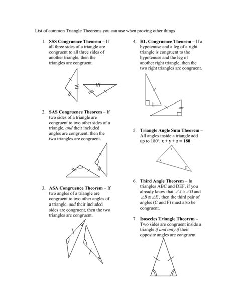 List of common Triangle Theorems you can use when proving other