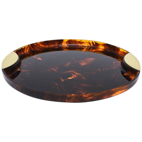 Tortoise Lucite and Brass Serving /Bar Round Tray | 1stdibs.com Serving ...