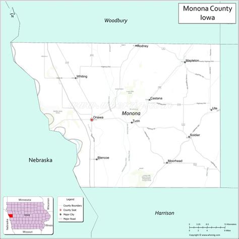 Map of Monona County, Iowa - Cities, Highways & Important Places