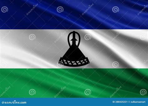 Lesotho Flag with Fabric Texture, Official Colors, 3D Illustration ...