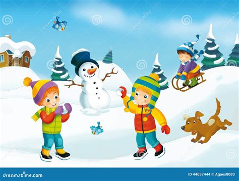 Winter cartoon scene stock illustration. Image of park - 44637444