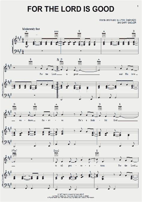 For The Lord Is Good Piano Sheet Music | OnlinePianist