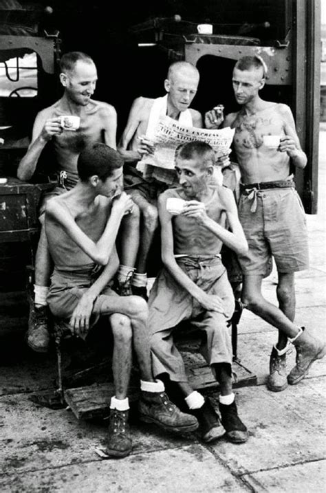 Australian prisoners of war enjoying a cup of coffee after their ...