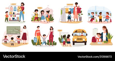 Eight different back to school scenarios Vector Image