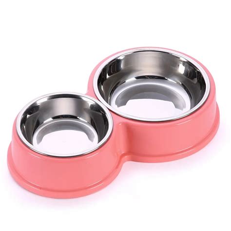 Stainless Steel Dog Bowl Pet Double Bowls Plastic 8 Shaped Cat Food Bowls Water Container for ...