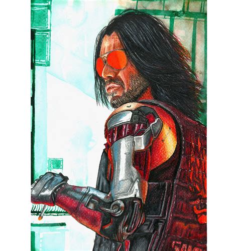 Cyberpunk 2077 Johnny Silverhand Portrait Handmade Drawing Wall Art ...