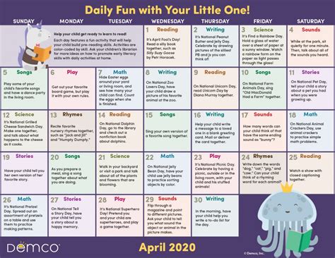 Early Literacy Activities Calendar: April 2020