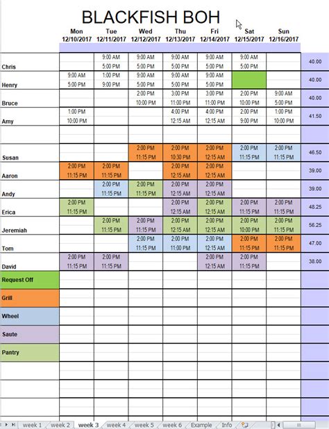 Kitchen Roster Template | PDF Template