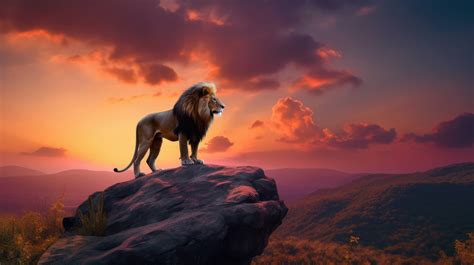 A 4K ultra hd wallpaper of a majestic lion standing on top of a rocky ...