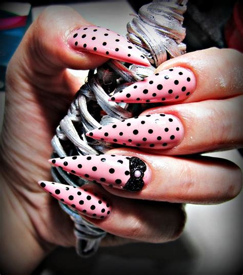 Pink Polka dot acrylic nails