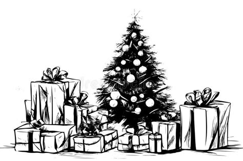 Hand Drawn Christmas Tree and Presents. Vector Illustration Sketch ...