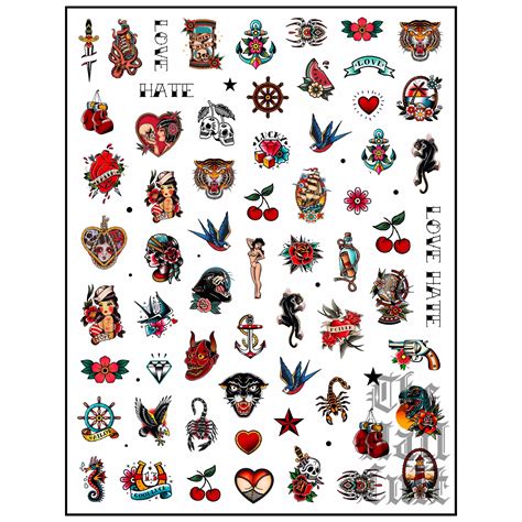 Traditional Tattoo Nail Stickers Nail Art Sailor Tattoo - Etsy