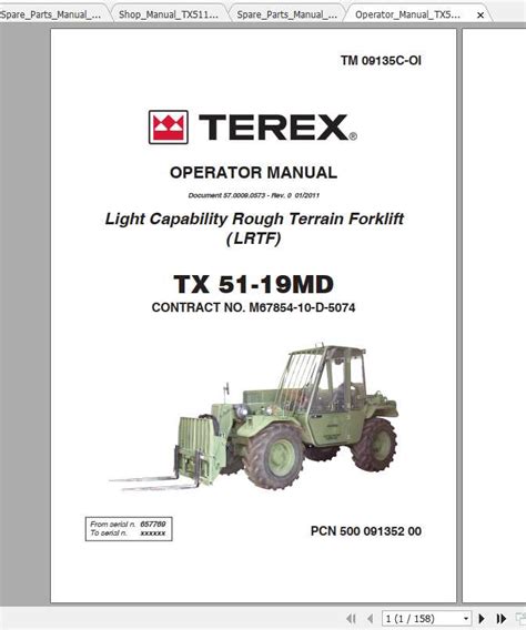 Terex Rough Terrain Forklift TX 51-19 MD Shop Manual, Operators & Spare Parts