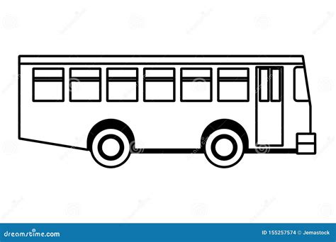 Public Bus Vehicle Sideview Cartoon In Black And White Vector ...