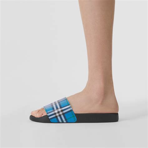 Check Print Slides in Blue Azure - Women | Burberry United Kingdom