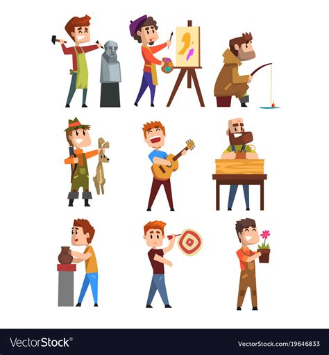 People hobset cartoon male characters Royalty Free Vector