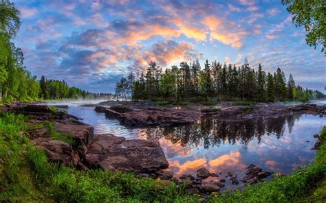 Wallpaper Kiiminki, Finland, trees, river, beautiful nature landscape 1920x1200 HD Picture, Image