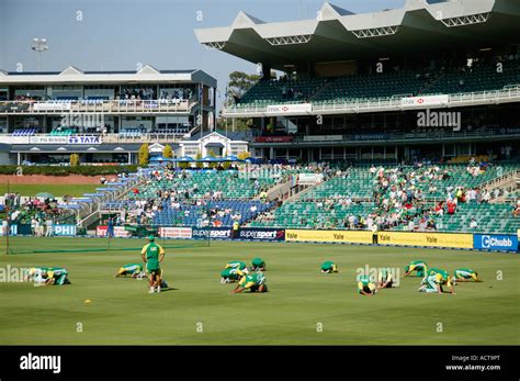 The Proteas cricket team warming up before the start of play at the ...