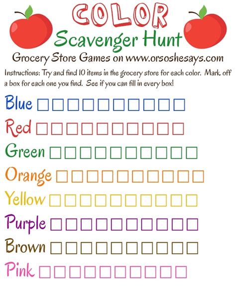 Grocery Store Games! ~ Color Scavenger Hunt - Or so she says...