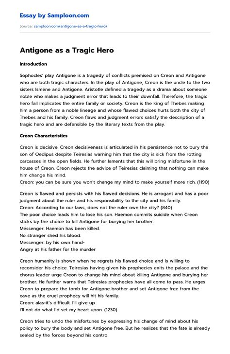 Antigone as a Tragic Hero Argumentative Essay on Samploon.com