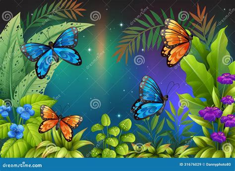 Butterflies in the garden stock vector. Image of fantasy - 31676029