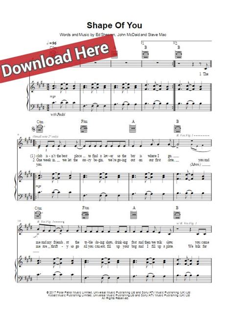 Ed Sheeran - Shape Of You Piano Sheet Music Notes, Chords