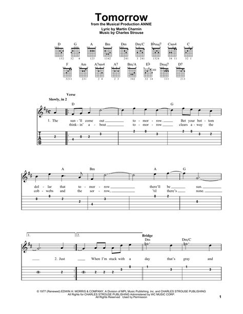 Tomorrow (from Annie) by Charles Strouse - Easy Guitar Tab - Guitar ...