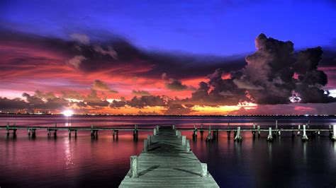 Download Wallpaper 1920x1080 Pier, Sunset, Sky, View Full HD 1080p HD ...