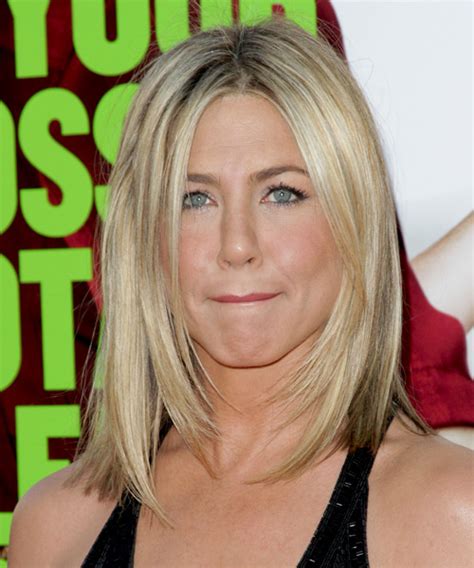 Jennifer Aniston Medium Straight Light Champagne Blonde and Light Blonde Two-Tone Hairstyle