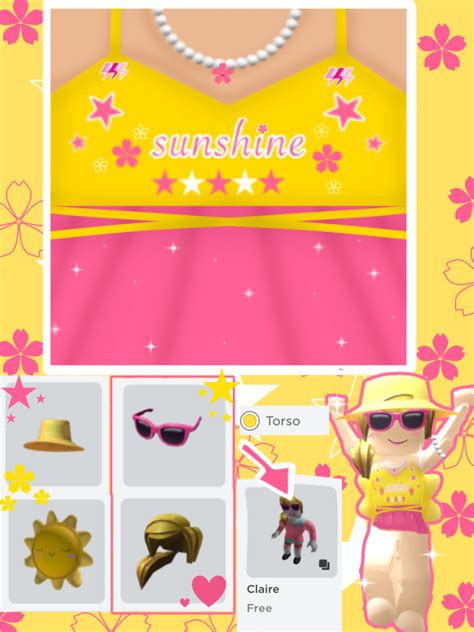 Free Roblox T-shirt preppy pink and yellow summer sunshine top ☀️☁️ ...