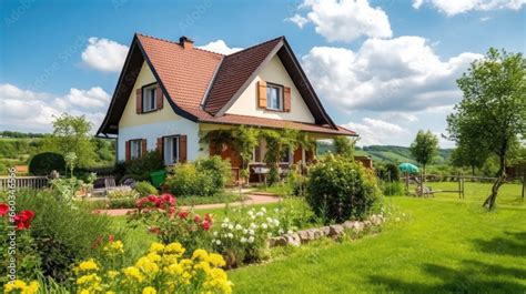 German house with garden on a summer day Stock Photo | Adobe Stock