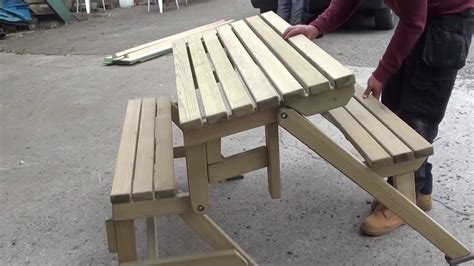 Folding picnic table to bench plans - YouTube