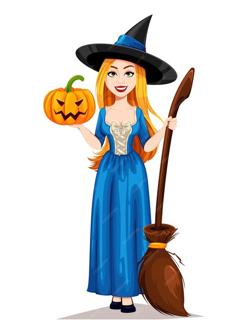 Feliz personaje de dibujos animados de brujas de halloween | Vector Premium