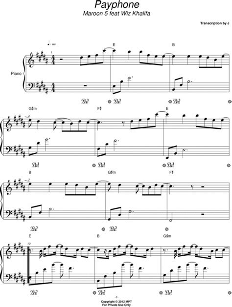 Payphone - Maroon 5 - Download Sheet Music