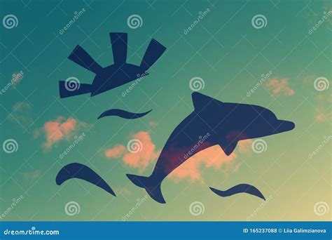 Dolphin Silhouette on Sunset Sky Background Stock Photo - Image of dolphin, water: 165237088