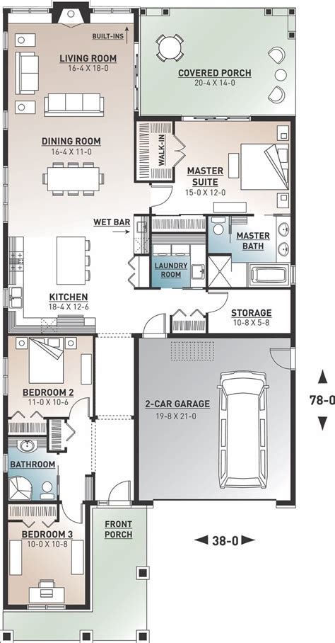 HPM Home Plans | Home Plan: 728-3240 | Bungalow floor plans, Narrow ...