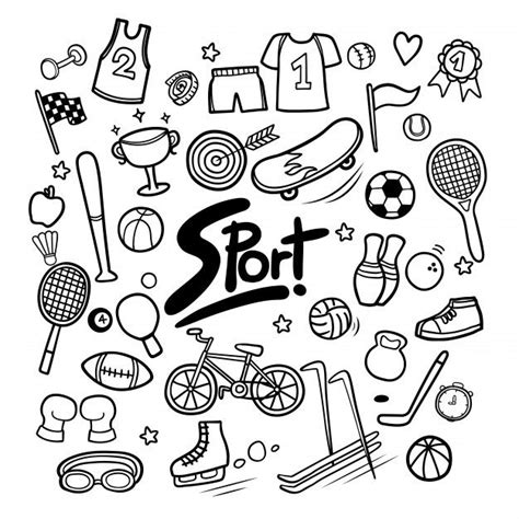 Premium Vector | Set of sport elements in hand drawn doodles | Easy ...