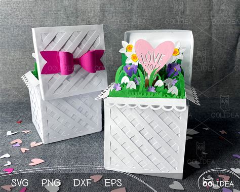 Paper Flower Gift Box SVG Template Happy Birthday & Love You - Etsy