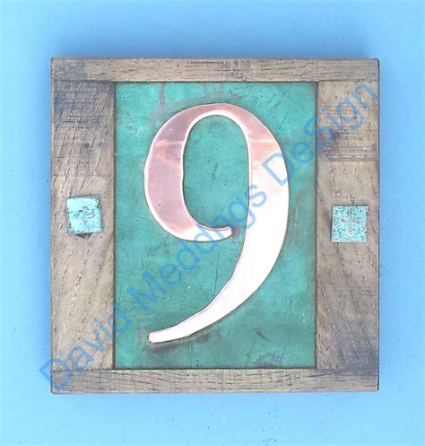 Eco friendly Copper House with oak frame 1x no 3/75mm or 4/100mm number in Garamond font hug