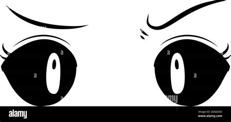 This is a illustration of Cute anime-style big black eyes with a suspicious expression Stock ...