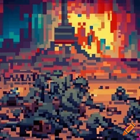 Pixel art of a chaotic ww1 battlefield