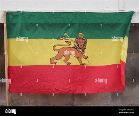 Flag of the Ethiopian Empire with the Lion of Judah symbol of the ...