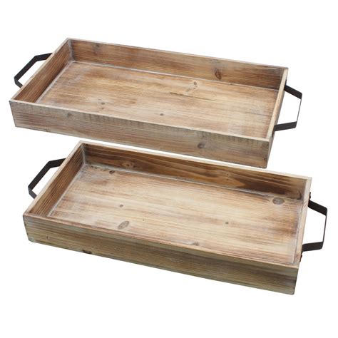 STONEBRIAR COLLECTION Rustic Torched Wood Serving Tray Set With Handles - Walmart.com - Walmart.com