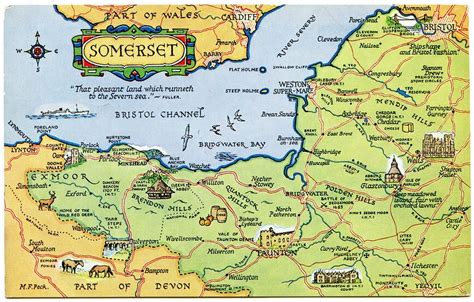 Postcard map of Somerset | Travel infographic, Postcard, Devon map