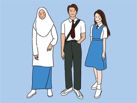 Premium Vector | Set of students wear malaysia secondary school uniforms