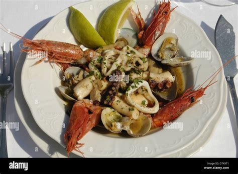 Seafood Gourmet served in a restaurant in Malta Stock Photo - Alamy