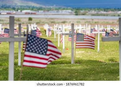 Row American Flags Waving Wind Along Stock Photo 2251975771 | Shutterstock